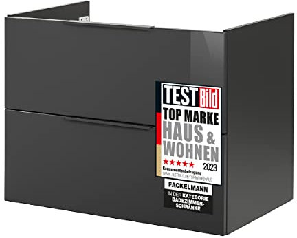 FACKELMANN Waschtischunterschrank Luna/hochwertiger Badschrank mit Soft-Close-System/Maße (B x H x T): ca. 80 x 60,5 x 49 cm/Waschbeckenunterschrank mit 2 Schubladen/Korpus & Front: Anthrazit