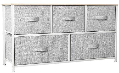 YITAHOME kommode mit Schubladen, Schrank mit 5 Schubladen aus Stoff, Aufbewahrungskommode Modernen Stil für Schlafzimmer, Wohnzimmer,Flur, Hellgrau Aufbewahrungsschrank