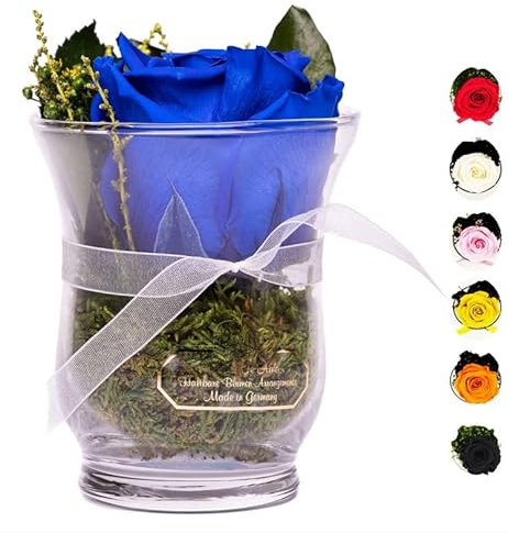 Rosen-Te-Amo | Infinity Rosen | konservierte ewige Rose blau in der Glas Vase | duftend | handgefertigt Deko-Foliage | feines Design || Geburtstagsgeschenk Frauen Mama Freundin Oma