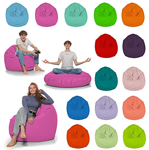 HomeIdeal - Sitzsack 2-in-1 Funktionen Bodenkissen für Erwachsene & Kinder - Gaming oder Entspannen - Indoor & Outdoor da er Wasserfest ist - mit EPS Perlen (Rosa, 125 cm Durchmesser)