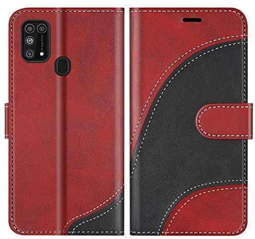 BoxTii Hülle für Galaxy M31, Leder Handyhülle für Samsung Galaxy M31, Ledertasche Klapphülle Schutzhülle mit Kartenfächer und Magnetverschluss, Rot