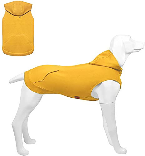 Kickred Hunde Hoodie, Hundemantel mit Hut & Taschen & Leinenloch, Weicher und Atmungsaktiver Kapuzenpulli Für Große Hunde Winterhundebekleidung Drinnen Ohne Ärmel Hundekleidung von Kickred (Gelb-XXL)