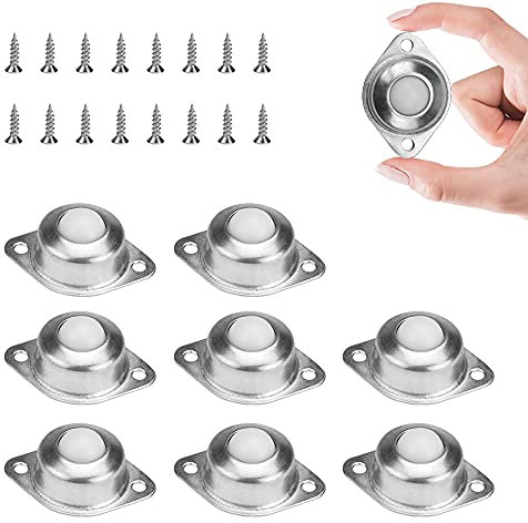 STCRERAG 8 Stück Kugellager Transfer Bearing Klein Nylon Kugelrollenlager Flach Ball Roller Kugelrollen Möbelrollen Rund Rollen Montiert Lager mit 16 Schrauben für Möbel Schiebe Schlitten Förderrolle