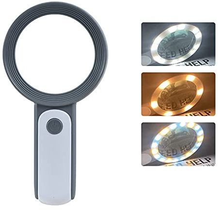 Lupe mit 18 Led Licht, 30X Hohe Klarheit Handlupe Leselupe mit 3 Beleuchtungsmodi, Optische Glaslinse Lupen für Kinder,Senioren,Juwelier,Lesen Liebhaber (Weiß + Grau)