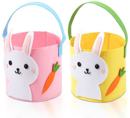 Meleager Ostertaschen aus Filz, 2pcs Osterkorb Kinder, Osterkörbchen mit Hase, Osternester zum Befüllen, Filztasche Osterhase, Osterkörbe mit Henkel für Ostereiersuche