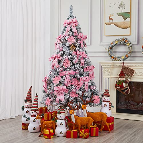WmHeoo2077 Alberi di Natale Artificiale Montare per Natalizie,Albero di Natale Artificiale Innevate e Pigne,Pacchetto Albero di Natale Floccato, Grande Albero di Natale crittografato, Rosa, 1,5 M