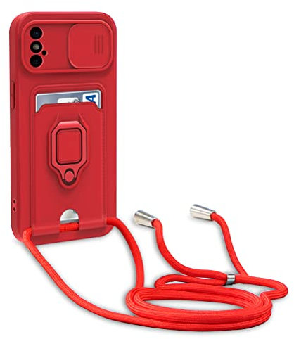 yanasuo Camera Protection Lanyard Phone Case for iPhone XS/X, Card Holder, Slide Camera Cover, Silicone Cord Strap rope Shell TPU Shockproof Bumper Cover-Red