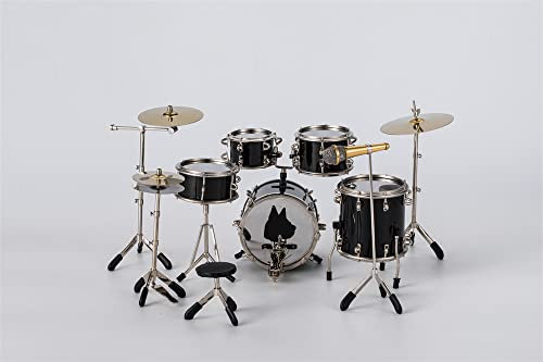 ALANO Mini Drum Set Mini Drum Modell Musikinstrument Ornament Dekoration Geschenk (Schwarz)