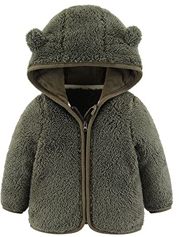 Chaqueta con Capucha de Forro Polar para Bebés Niños y Niñas con Orejas, Abrigo Cálido de Oso de Cartoon para Niños, Cierre de Cremallera 0-24 Meses