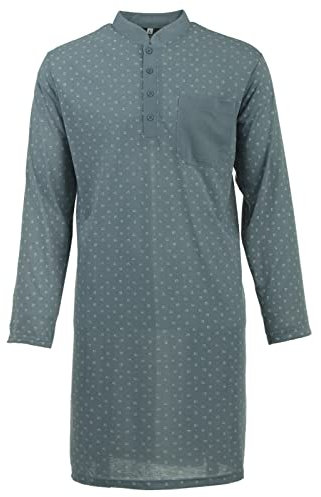 LUCKY Herren Nachthemd 1/1 Arm Druck mit Brusttasche Knopfleiste Langarm Schlafshirt, Farbe:Grün, Größe:XL
