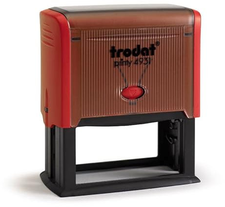 Trodat - Printy 4931 - Custom Stempel mit Wunschtext personalisieren, hier gleich online gestalten Gehäusefarbe rot – Adresstempel - Firmenstempel - mit Wunschtext – 70x30 mm - 7 Zeilen