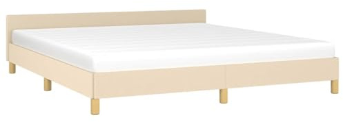 vidaXL Bettgestell mit Kopfteil, Bettrahmen mit Lattenrost, Bett Polsterbett mit Stützbeinen, Schlafzimmerbett Doppelbett, Creme 160x200cm Stoff
