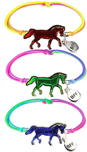Stimmungsarmband Pferde Armband 3 Stück Stimmungsarmband für Kinder in Regenbogenfarben Wechselt die Farbe als Geschenk für Mädchen