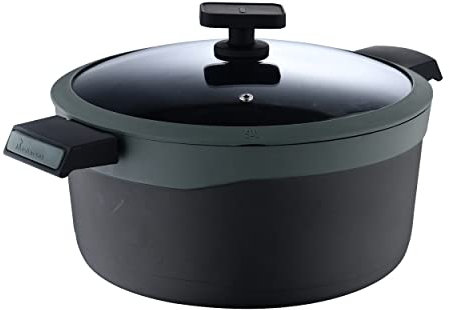 MasterPro Gastro Reeco, Cacerola de 20 cm y 10 cm de Altura con Tapa, Indicador de temperatura, Aluminio Fundido Reciclado, Revestimiento Antiadherente, Asas Soft Touch, Olla, Todo Tipo de Cocinas