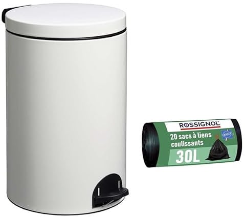 Poubelle de cuisine à pédale et 20 sacs-poubelle, Capacité 20L, Fabrication française, Seau intérieur amovible avec anse, Pratique ELORA ROSSIGNOL