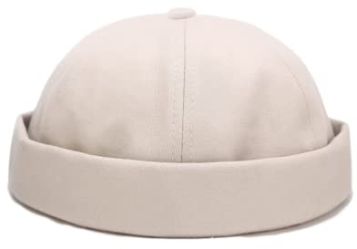 HINGTAT Dockerhatt män trackare mössa fiskare mössa skärmlös keps arbetare sjöman keps rullad manschett retro mode justerbar dockerkeps för män dam, Vitt, en storlek