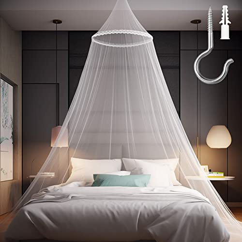 Modacraft Spitze Leuchtende Moskitonetz für Doppelbett Einzelbett Babybett Kinderzimmer mit Klebehaken Schrauben, Feinmaschiges Betthimmel Mückennetz für Zuhause und Reisen Indoor Outdoor