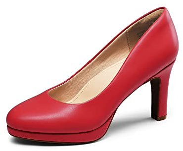 DREAM PAIRS Damen Pumps Anzugschuhe Klassische High Heels für Damen mit Plateau für Business und Arbeit,Size 39,Rot-Pu,SDPU2365W