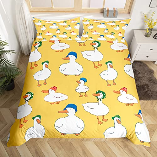 Homewish Nette Ente Bettbezug 135x200 Cartoon Gans Bettwäsche Kinder | Mädchen Schöne Garten Country Style Tröster Bauernhaus Bett Sets mit