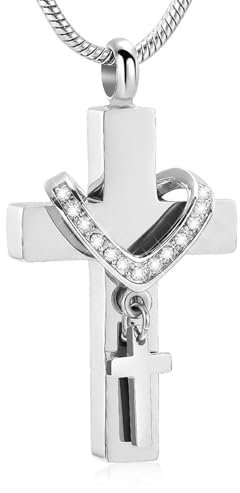 Urne Kreuz Halskette für Asche für Männer Frauen Edelstahl Kreuz Gedenk Kremation Schmuck für Asche Kleine Keepsake Anhänger für menschliche Asche