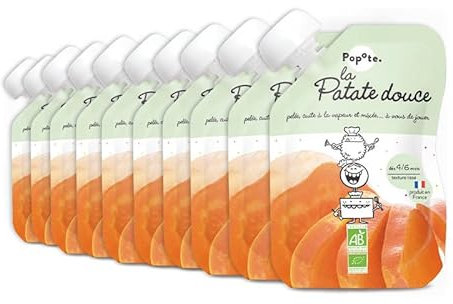 POPOTE - Purée de Patates Douces BIO - Dès 4/6 Mois - Gourde Individuelle 120g - Recette Lisse et Savoureuse - Première Découverte des Légumes - Format Pratique à Emporter - Pack Familial 10 x 120g