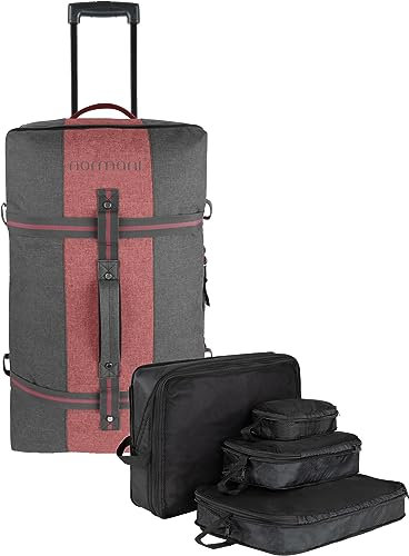 normani Reisetasche 125 L Reisetrolley mit Rollen mit 4 Kleidertaschen Farbe Dunkelgrau/Rot