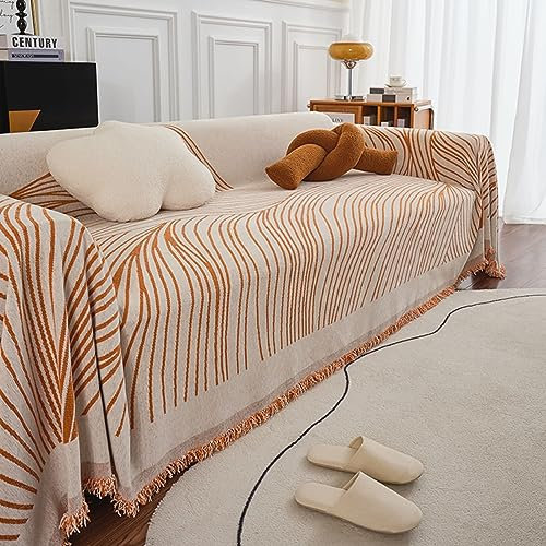 Gualiy Sofa Bezug 180x260cm, Streifen Muster Couchbezug 2 Sitzer Sofabezug Antirutschanti Orange Sofabezug für Wohnlandschaft