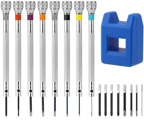 8PCS watchmaker screwdriver set with demagnetizer 0.6-2.0 mm Precision Screwdriver Set with 8Pcs Screwdriver Replacement Heads for Watch Eyeglasses Jewelry Repair