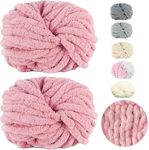 Dicke Wolle Garn 500 g(250 g*2) ca.54 m, Haut Rosa Chunky Wolle, Super Soft Chenille Chunky Yarn, Grobstrick Weiches Wollgarn, Soft Arm Knitting zum Häkeln Decke, Schals, Mützen, Decken, Zierkissen