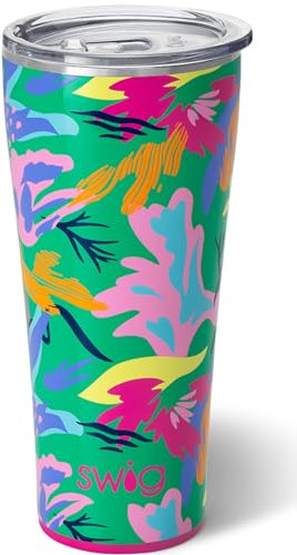 Swig Life 32oz Insulated Tumbler, Travel Coffee Tumbler with Lid, Cup Holder Friendly Travel Coffee Mug, Stainless Steel Thermos with Lid (Paradise)