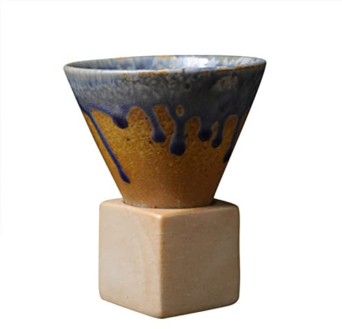 Leopacat Coarse Pottery Coffee Mugs, Japanese Style Ceramic Tea Cups Triangular Cone Shape Porcelain Retro Mug with Square Base Heat Resistant Funnel Mugs Espresso Latte for Home Picnic Office 200ml
