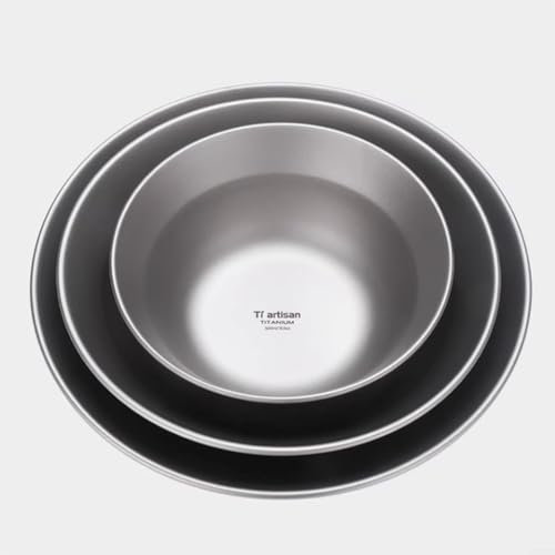 Titanium Plate Bowl Metal Dinnerware Set for Outdoor Camping, Lightweight Travel Picnic Hiking Grey Plates Dishes(850ml)