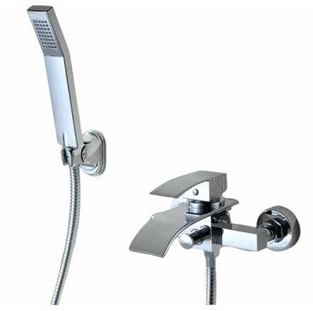 Badewannenarmatur mit Handbrause, Badewannen Amaturen Set, Wasserfall Wasserhahn Badewanne, Wannenbatterie Dusche Set, Mischbatterie Dusche für Badewanne und Bad