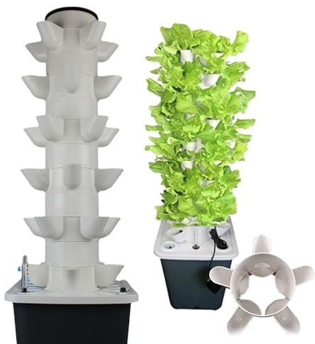 ZILOOK Torre De JardíN HidropóNico De 5/6 Pisos, Sistema De PlantacióN HidropóNica, Cultivo Sin Suelo En Columna, con Bomba Humectante + Tanque De Agua De 10L, para Hierbas, Frutas Y Verduras,30Holes