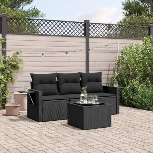 Gecheer 4-TLG. Gartenlounge Set, Balkonlounge Set, Terrassensofa, Loungemöbel Polyrattan, Polyrattan Gartenmöbel, Garten Sofa Set, Kissen