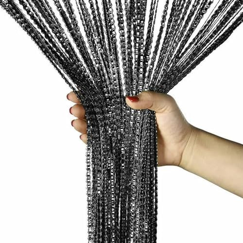 Beaded Door Curtains, 39x79in Door String Curtains Shiny Hanging Door Beads Curtain Decorative Wall Panel Fringe Window Room Divider Blind for Wedding Doorway Curtains Black, Beaded Door Curtain,
