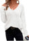 Zeagoo Suéter Punto Mujer Cuello V Manga Larga Ligero Liso Tejido Acalado Casual Básico Suelto Blanco S