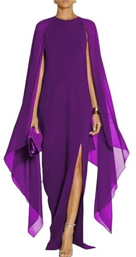OULIWANGLUO Damen MantelÄrmeln Lange Abendkleid Schlitz Einfarbige Hochzeit Cocktailkleid Sexy Elegant Partykleid MaxiKleid