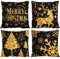 Hianjoo 4 Stück Weihnachten Kissenbezug, Soft Weihnachten Zierkissenbezüge 45x45cm, Sofa Kissen Weihnachten Deko, Weihnachten Kissenbezüge Couch Deko (Schwarz+Gold)