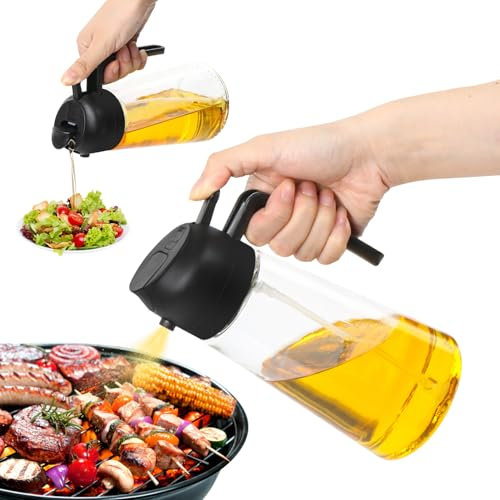 XIKAYA 600ml Ölsprüher und Ölspender 2-in-1 | Öl Sprühflasche für Olivenöl und Speiseöl | Küchen Gadget für Kochen, Braten, Grillen, Salat | Schwarz