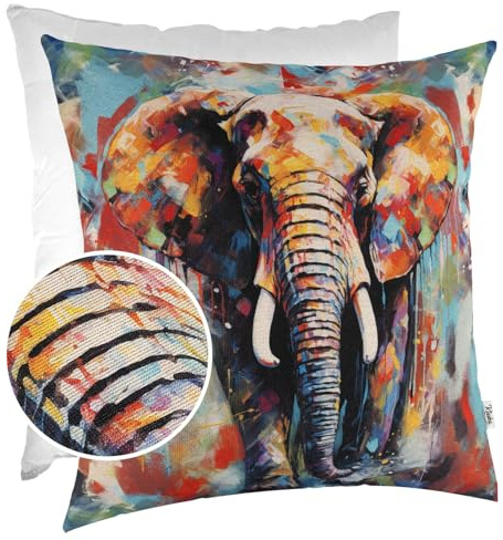 Kissenbezug Dekokissen Kissen Sofakissen Kissenbezüge Kissenhülle Zierkissen Pop Art Motiv beidseitig Bedruckt 40x40cm mit Füllung Elefant