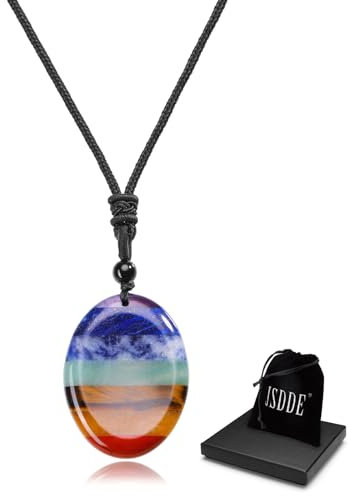 JSDDE Chakra Kette Daumenstein Edelstein Anhänger Halskette Heilstein Kette Sorgenstein Anhänger Amulett Kette Glücksbringer Schmuck für Damen Herren