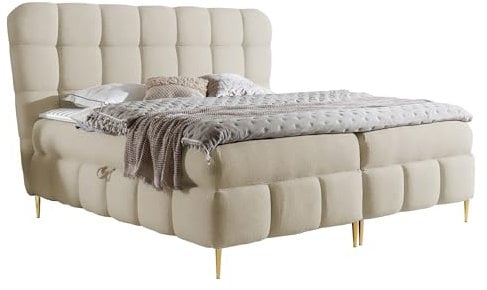 Mirjan24 Boxspringbett Linelo, Doppelbett mit 2 Bettkästen, Polsterkopfteil, Matratze und Topper, Bettgestell, Stilvoll Bett für Schlafzimmer, Polsterbett (140 x 200 cm, Freya 210.03)