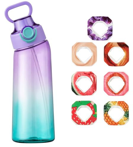 GwaOery Air Water Bottle with 7 Flavour Pods, 900ML BPA Free Drinking Bottles 0 Sugar & 0 Calorie Water Cup with Straw Ideal Sports Bottle for Fitness Outdoor & Gym, Fruit Fragrance Set (Purple Blue)
