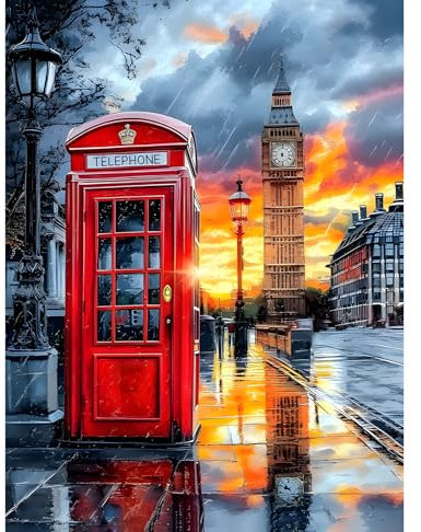 KEYIFA Londoner Straßen Malen Nach Zahlen Erwachsene, Malen Nach Zahlen Kits mit Pinseln und Acrylfarben, DIY Stadt Ölgemälde Set Malen Basteln Leinwand Bild Erwachsene, Home Deko 30x40cm