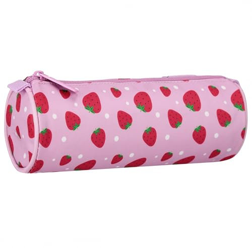sarcia.eu Trousse à Crayons pour écolière, Ronde, en Forme de Tube, en Fraise, Rose 22x8x8cm (Fraise Ronde)