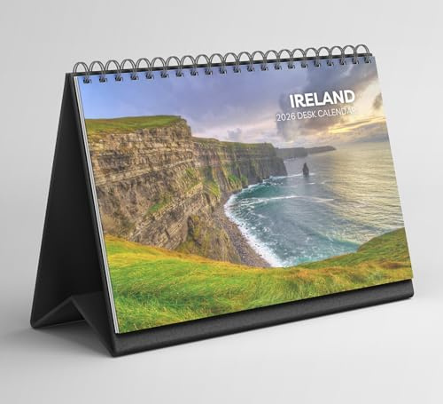 Irland Tischkalender 2026-2027: Stehender Flip-Desktop-Kalender mit dickem Papier (15,25 cm x 22 cm – ähnlich A5)