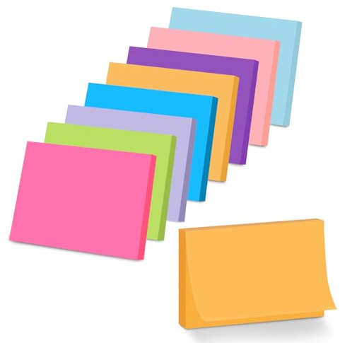 8 Blöcke Große Sticky Notes, 76 x 127mm Haftnotizen Klebezettel, 80 Blatt pro Block, Selbstklebende Notizzettel in 8 leuchtenden Farben für Büro, Schule, Planung und Zuhause