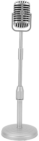 lvifloae Retro Microphone Props Realistic Lightweight Fake Vintage Old School Microphone Toy Model with Stand Suitable for Speech, Singing, Dance Training,Cosplay (Gold) (Silver)