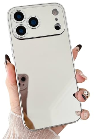 YTanazing Kompatibel mit iPhone 17 Pro Max Spiegel-Hülle für Frauen und Mädchen, Make-up, niedlich, luxuriös, glänzend, verspiegelte Rückseite, versilbertes Design, mit Kamera, vollständiger Schutz